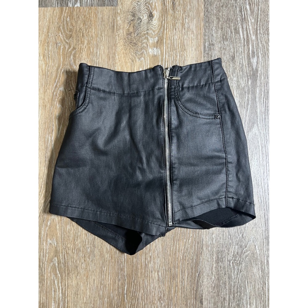 NYE Classic Black Faux Leather‎ High Waisted Zip Front Skort Womens Size 10